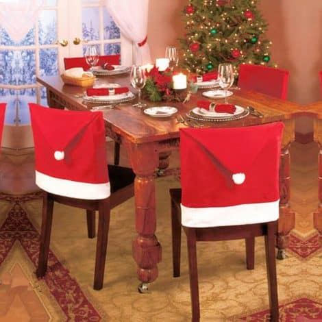 Ensemble de 6 housses de chaise Flyglobal pour Noël, avec bonnets de chaise, pour décorer vos dîners festifs.