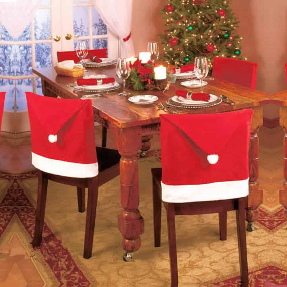 Flyglobal Housse de Chaise Noël, Lot de 6 Couverture de Chaise Bonnet de Chaise Noël Christmas Chair Cover pour Décoration de Dîner Party