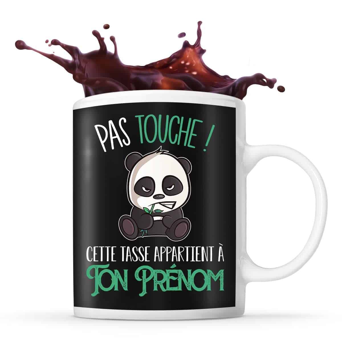 Mug prénom personnalisable Panda énervé pas touche | Tasse personnalisée humour fun et drôle pour idée cadeau originale