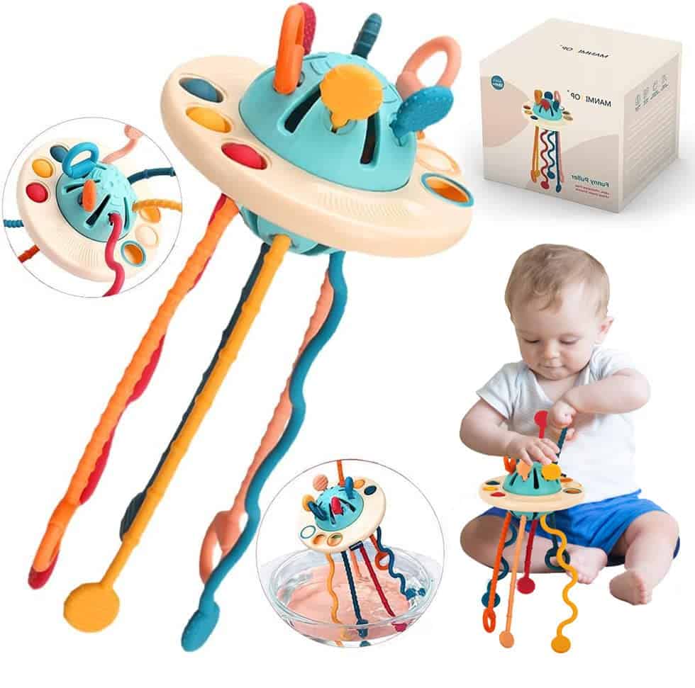 Jokooan Jouets Montessori pour Bébés 6 12 18 Mois, Jouet Bebe 1 an, Jeux d'Activité, Motricité, Multisensorielle pour Bébé, Corde à Tirer en Silicone Jouet Cadeau pour Les Tout-Petits