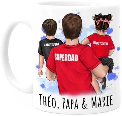 Mug Favori Personnalisable Tassenliebling® pour Papa avec 2 Enfants – Idée Cadeau Homme.