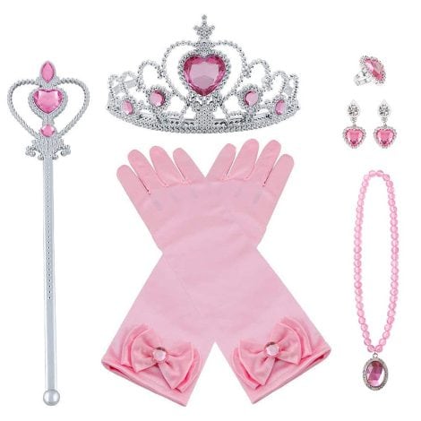 Ensemble cadeau de déguisement de princesse Elsa, accessoires pour cosplay de carnaval 3-8 ans, couleur rose.