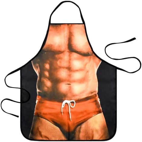 Tablier sexy et amusant “HQdeal” avec un homme musclé, parfait pour le barbecue et les fêtes. Cadeau idéal pour hommes.