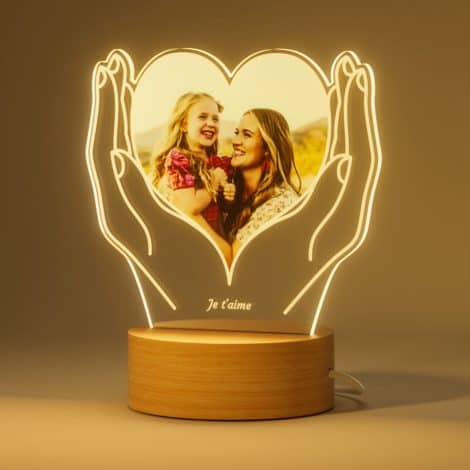 Veilleuse Coeur avec Cadre Photo Lumineux Personnalisé, idéale pour décorer la chambre, en cadeau pour maman, femme ou couple, lors de la fête des mères, de la Saint-Valentin, de Noël ou d’un anniversaire.