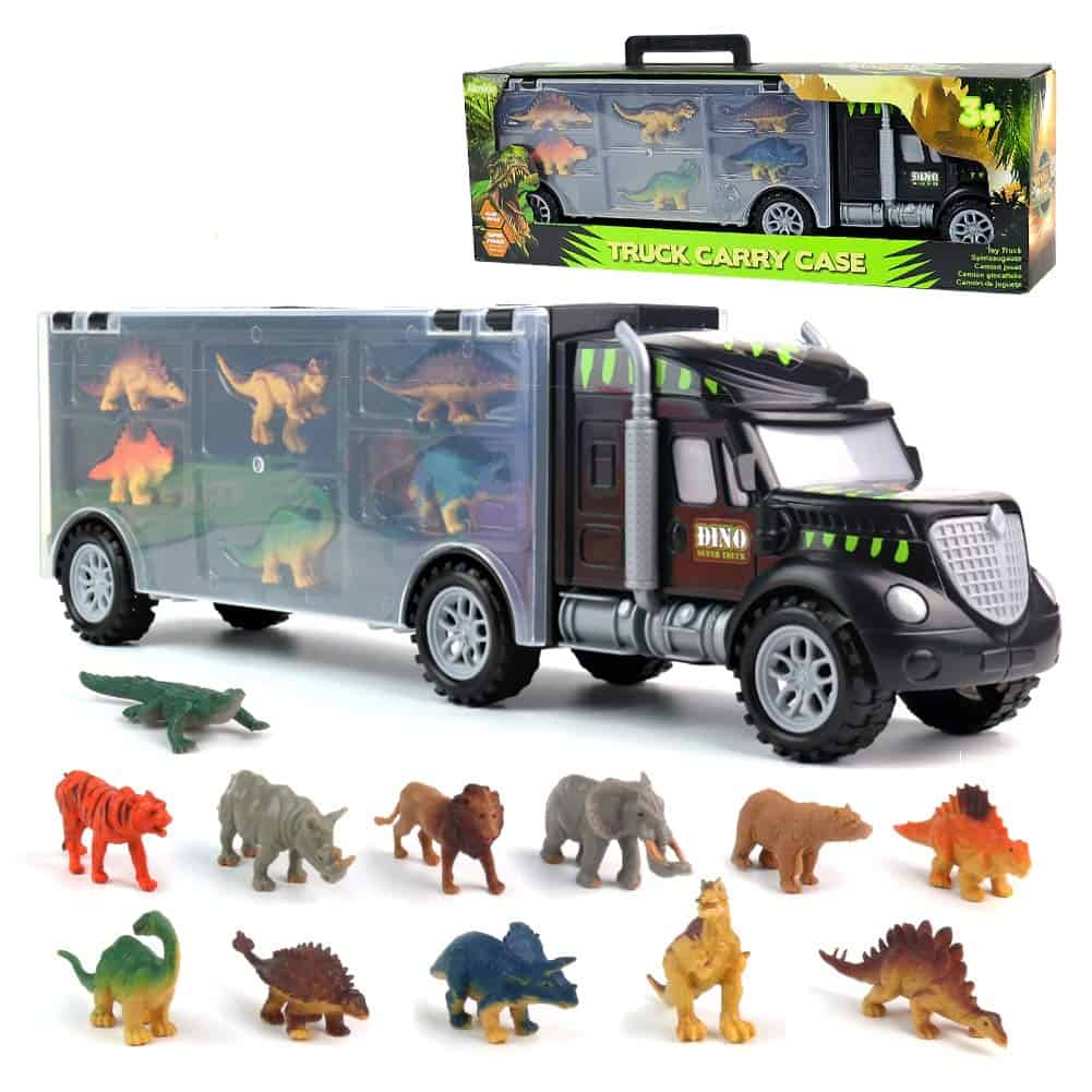 Dinosaure Jouet Enfant 3 Ans Camion Jouet de Transporteur Voiture de Dinausore Jouet 12 Mini Figurine Dinosaures Animaux Jouets Porteur Camion de Dinosaure Jeux Educatif Cadeau Garçon Fille 3 4 5 Ans