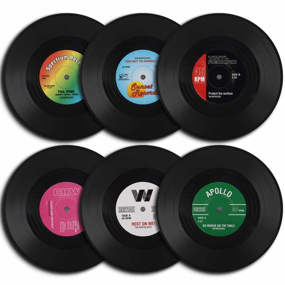 homEdge Lot de 6 sous-verres en forme de disque vinyle rétro