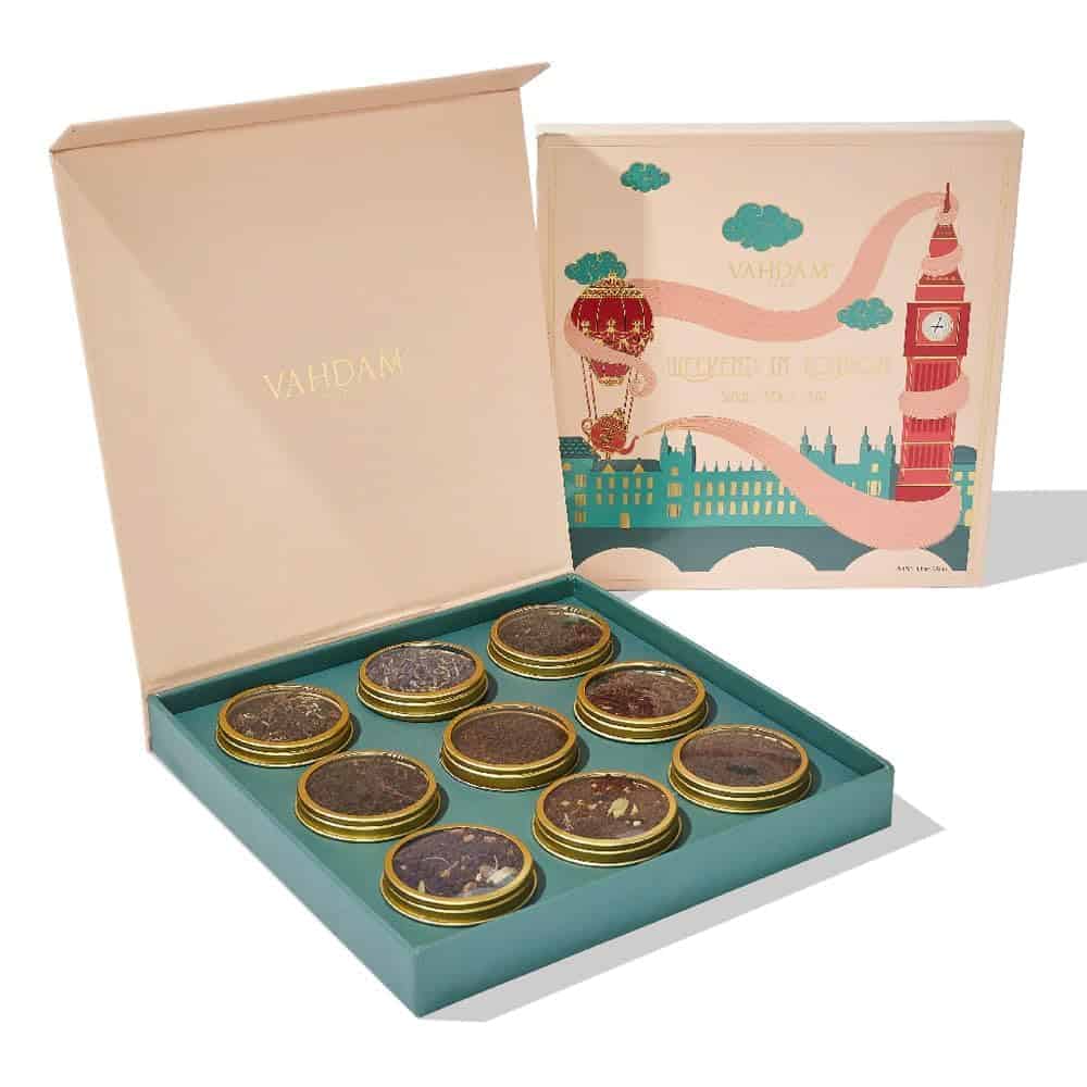 VAHDAM, Weekend In London Cadeau Noel (50+ Tasses) Cadeau De Noel Assortiment Thé Coffret Édition Voyage | Cadeau Original Femme, Édition Voyage | Thé Chai, Thé Noir | Cadeau Noël Femme