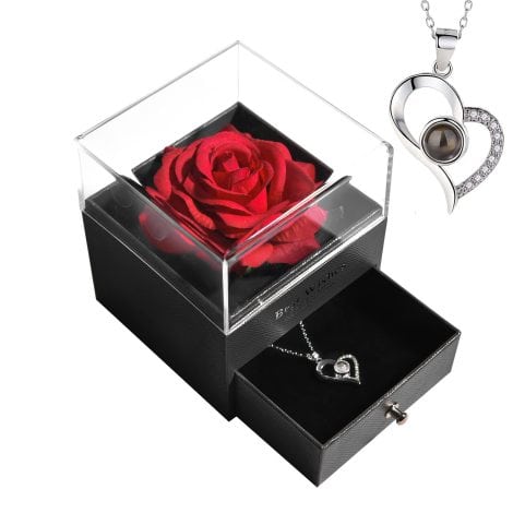 Cadeaux de Noël et de la Saint-Valentin – Roses éternelles conservées avec collier, pour femmes et petites amies.