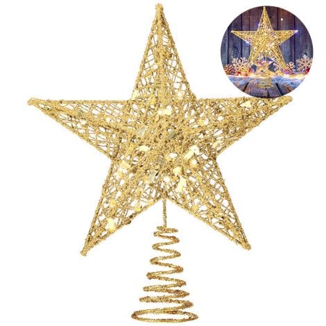 Étoile de sapin de Noël dorée à paillettes pour décorer votre sapin, taille 20 cm.