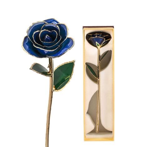 Bouquet de roses éternelles dorées 24 carats, idéal pour offrir à maman, femme, amie pour la Saint-Valentin, la fête des mères, anniversaire ou mariage (Bleu 02).