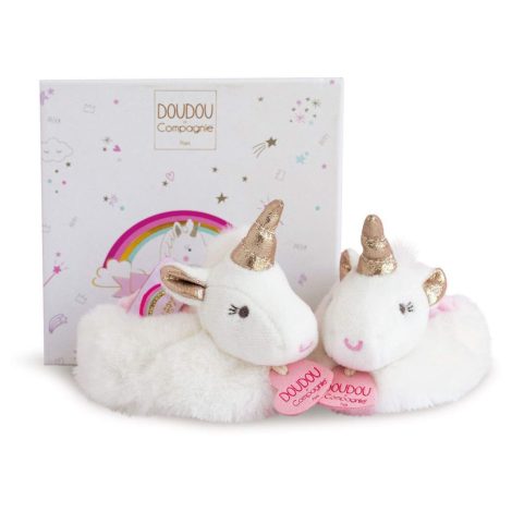 Chaussons bébé tout doux Licorne Lucie de Doudou et Compagnie, cadeau de naissance pour fille. Taille 0-6 mois.