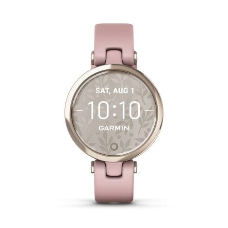 Garmin Lily, édition Sport – Montre intelligente féminine, surveillance de la forme et de la santé, autonomie prolongée – Couleur crème dorée avec bracelet rose – Cadran de 34 mm.