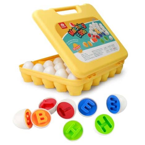 Ensemble de lettres d’œufs correspondantes Coogam 26 PCS – Reconnaissance de l’alphabet coloré, jeu Montessori pour tout-petit.