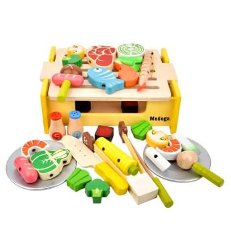 Ensemble de barbecue en bois avec ustensiles de cuisine et de coupe, jouets éducatifs pour enfants, cadeau mixte.