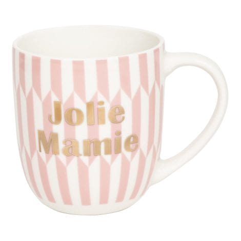 Mug en céramique “Jolie Mamie” de DRAEGER PARIS : cadeau idéal pour grand-mère, maman, famille.En français : Mug “Jolie Mamie” en céramique par DRAEGER PARIS : le cadeau parfait pour Mamie, maman, famille.