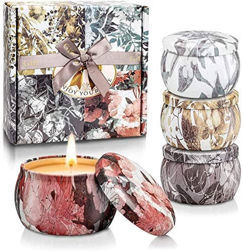 Bougies Parfumées 4 Pièces 125g Cire de Soja Parfum d'ambiance de Lavande Vaniglia Aromathérapie pour elle Anniversaire Coffret Cadeau pour Maman ou Femme Saint Valentin 120 heures de Combustion