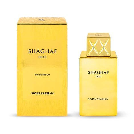 Parfum Swiss Arabian Shaghaf Oud, mélange de safran, rose, praliné, bois et vanille – Unisexe – 75 ml.