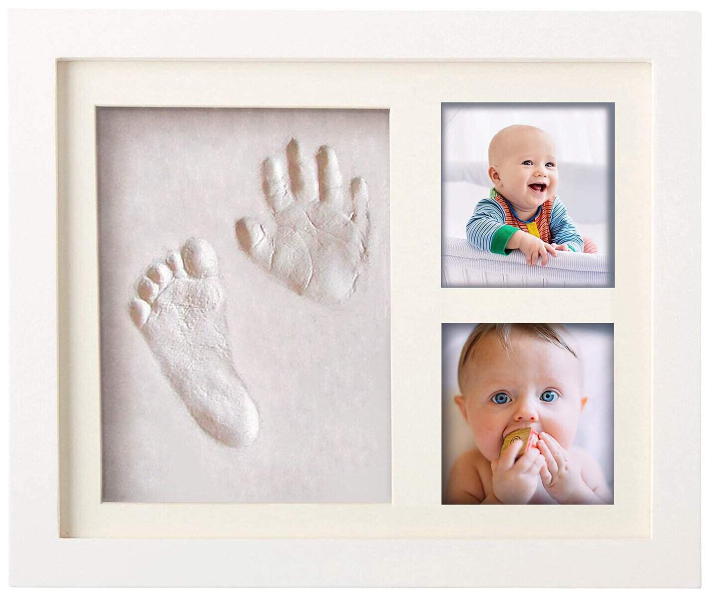 Pookie Boo Kit Empreinte Pieds et Mains Bébé - Cadre Bois, Verre Acrylique, Support pour 2 Photos - Idée Cadeau pour Enfants, Jeunes Mamans et Papas