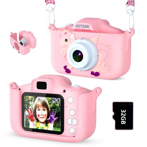 Camera pour enfant ASTGMI, écran 2.0″, appareil photo numérique rechargeable pour cadeau filles et garçons.