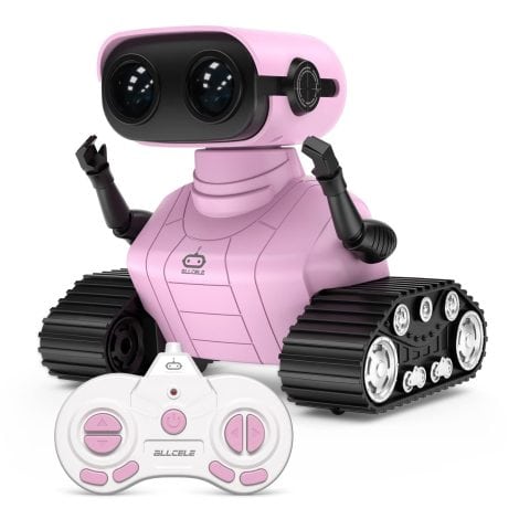 Robot Jouet Allcele pour Enfants, Télécommandé avec Yeux LED, Musique et Sons Amusants, Cadeau d’anniversaire pour Garçons et Filles à partir de 3 ans (Rose)