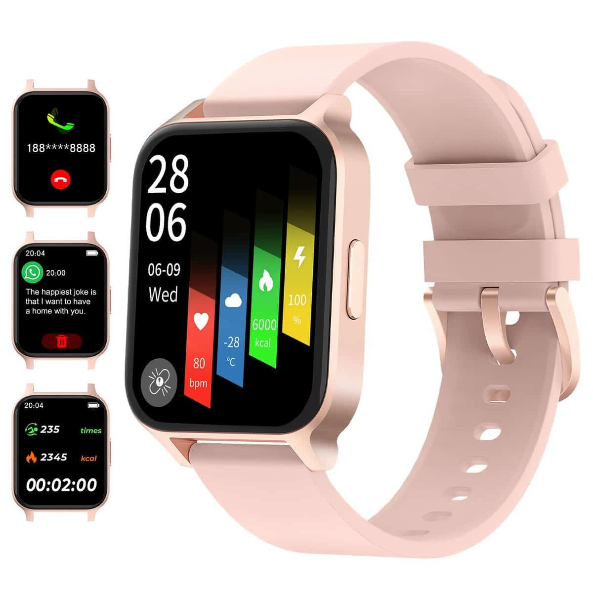 SUNKTA Montre Connectée Femme Sport Smartwatch Rappel d'appel Entrant Messages Moniteur de Fréquence Cardiaque/Pression Artérielle/Oxygene Sanguin Température Corporelle Imperméable Legere Smartwatch Femme