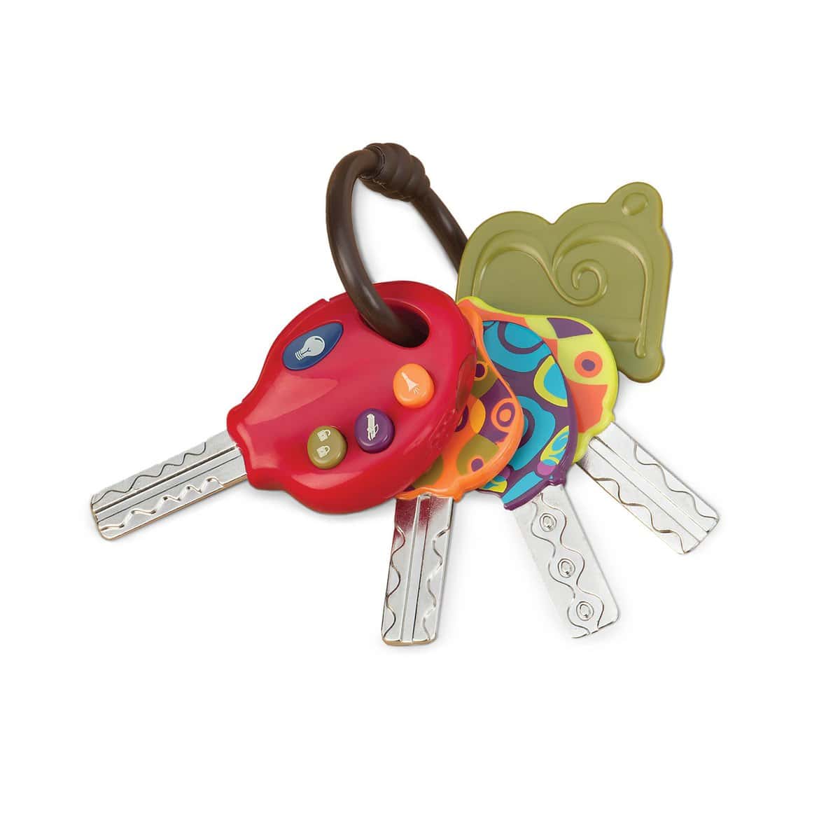 B. toys - LucKeys 4 clés de jouet texturées pour bébés et tout-petits - sons de lampe de poche et de voiture - 100% non toxique et sans BPA ABS / PP / METAL / ELECTRONIQUE