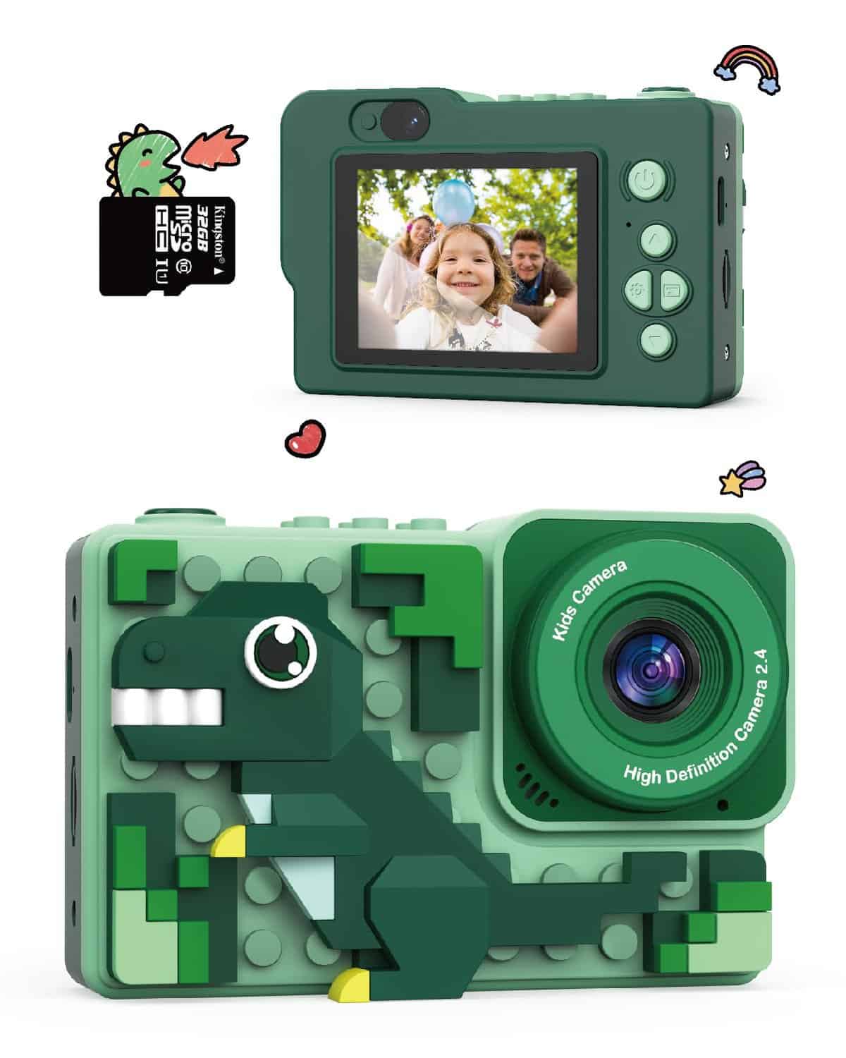 Kiztoys Appareil Photo Enfant, 2,4 Pouces Appareil Photo Numérique pour Enfants, Caméra Selfie Enfant, 4800W Objectif Avant et Arrière, Vidéo HD 1080P, Cadeau pour Garçons et Filles 6+ Ans