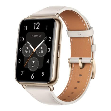 Montre connectée HUAWEI Fit 2, Bracelet cuir blanc pour un design élégant, Écran FullView, GPS, Appels Bluetooth, Suivi de mode de vie sain, iOS/Android.