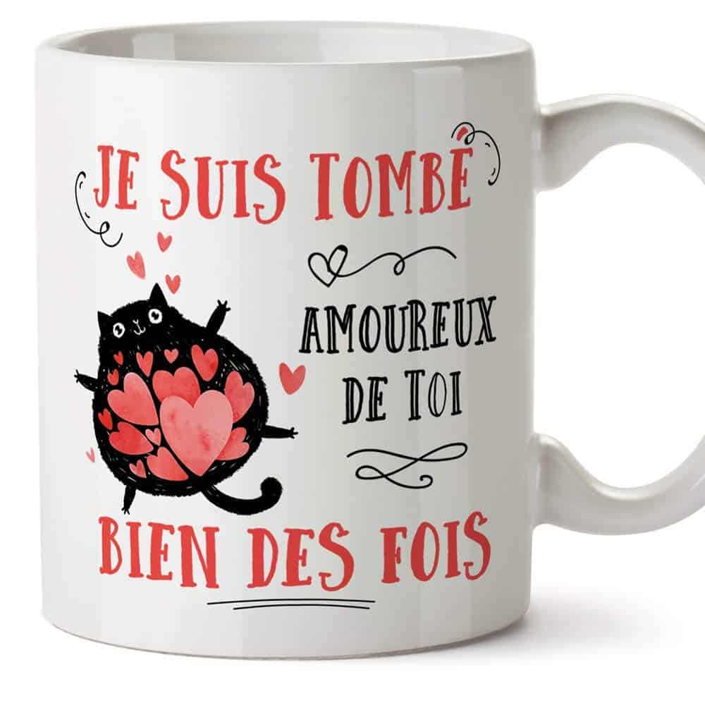 MUGFFINS Mug/Tasse Saint Valentin (Je t'aime) - Je suis tombé Amoureux de toi Bien des Fois - Idées Cadeaux Romantique pour Amoureux/Petits Amis/Copains