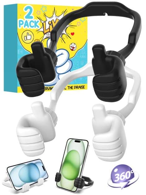 Idée de cadeau original pour homme et femme : 2 supports de téléphone de bureau drôles, pour iPhone et Samsung. Un cadeau de bureau High-Tech à moins de 10 euros.