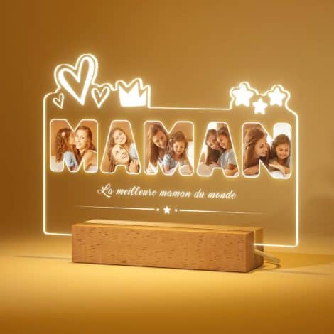 Lampe Maman Enfant Personnalisée avec Photo pour Cadeau Fête des Mères, Cadre et Décoration Maison iDIY.