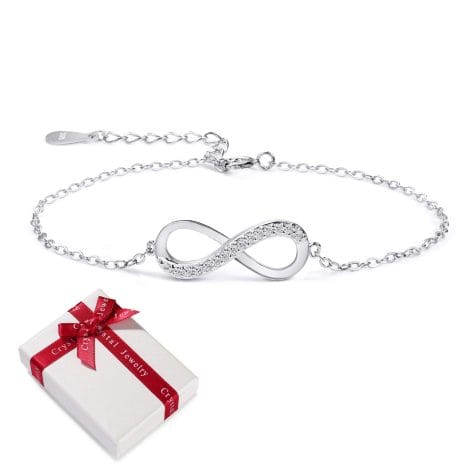 Bracelet en Argent Sterling avec Zircone Cubique 925, Infinity Symbol Love, Cadeau Anniversaire Noël Saint Valentin pour Femmes