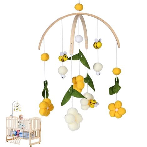 Paraphraser : YOYIAG Carillon mobile en peluche pour bébé – Décoration fleurie, abeilles suspendues – Idéal pour le lit du nouveau-né – Cadeau à suspendre.