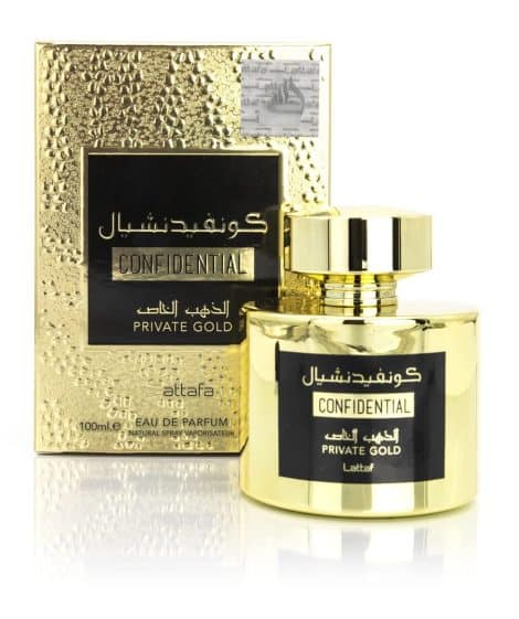 Parfum Secret Or Privé 100 ml d’Attar Arabe de Dubaï Pour Elle et Lui. Une fragrance boisée avec des notes orientales de musc, vanille et bois de santal.