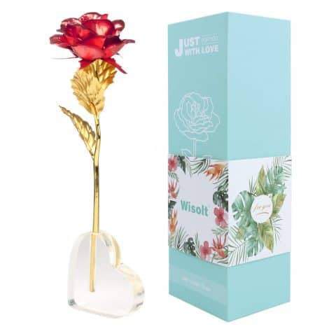 Wisolt 24K Or Rose Éternelle – Une rose dorée artificielle éternelle avec boîte cadeau, parfaite pour les occasions spéciales.