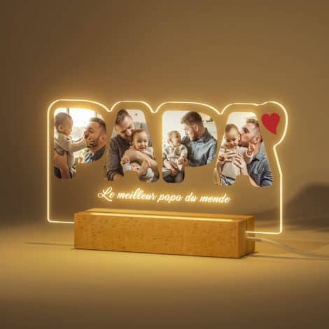 Lampe personnalisée iDIY avec photo pour offrir, veilleuse pour enfant avec cadre lumineux, idée cadeau original pour la fête des pères, Noël, anniversaire et décoration intérieure.