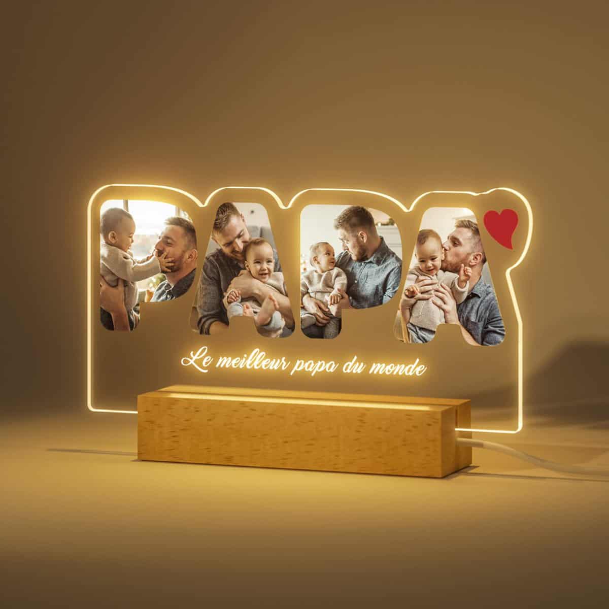 iDIY Lampe Personnalisée avec Photo Cadeau Papa Veilleuse Enfant Cadre Photo Personnalisé Lumineux Cadeau Fête Des Pères Original Noël Anniversaire Décor Maison