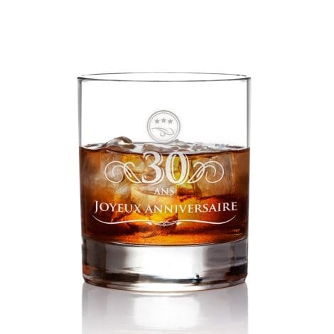 Tumbler élégant avec gravure – Verre à Whisky AMAVEL 30 ans – 320 ML.