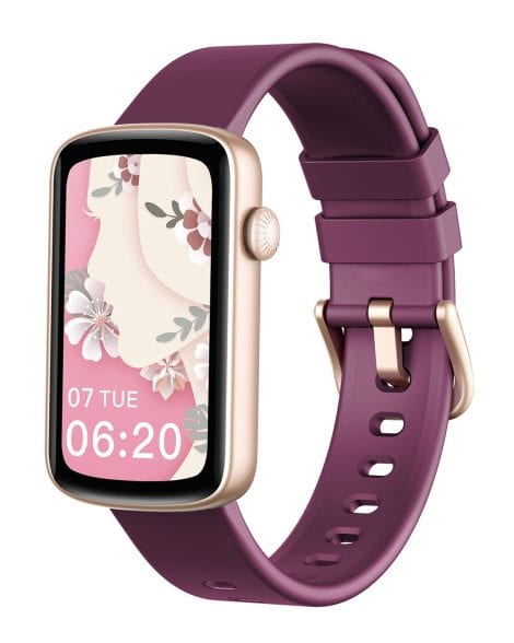 Montre connectée sport pour femmes, avec suivi d’activité, cardiofréquencemètre, oxymètre, notifications SMS/appels. Étanche IP68, compatible Android/iOS. Violet.