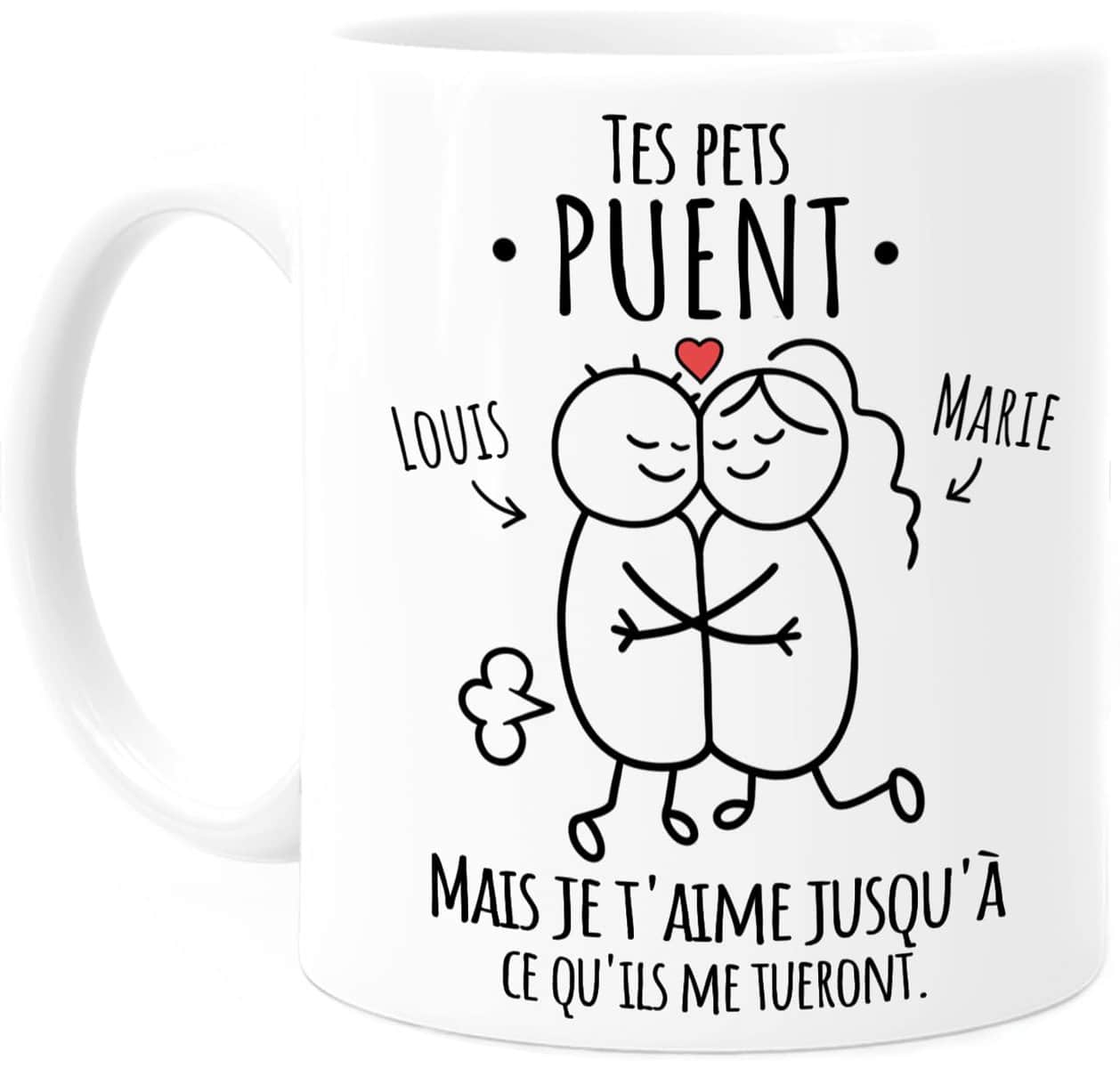 Tassenliebling® Tasse Personnalisable - Tes Pets Sentent Mauvais - Cadeau Couple Femme Homme - Tasse Saint Valentin - Cadeau Anniversaire Couple - Cadeau Humour Homme - Cadeau Amoureux