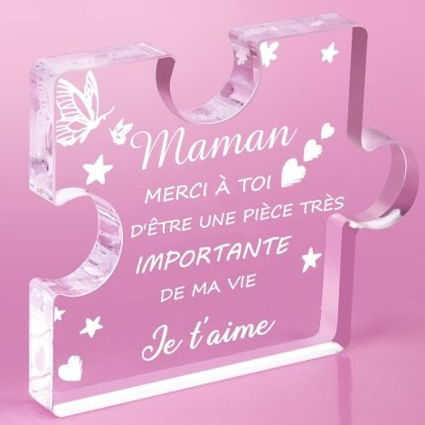 Cadeau personnalisé pour maman : Bloc puzzle en acrylique gravé, idéal pour anniversaire, Noël, fête des mères et Saint-Valentin.