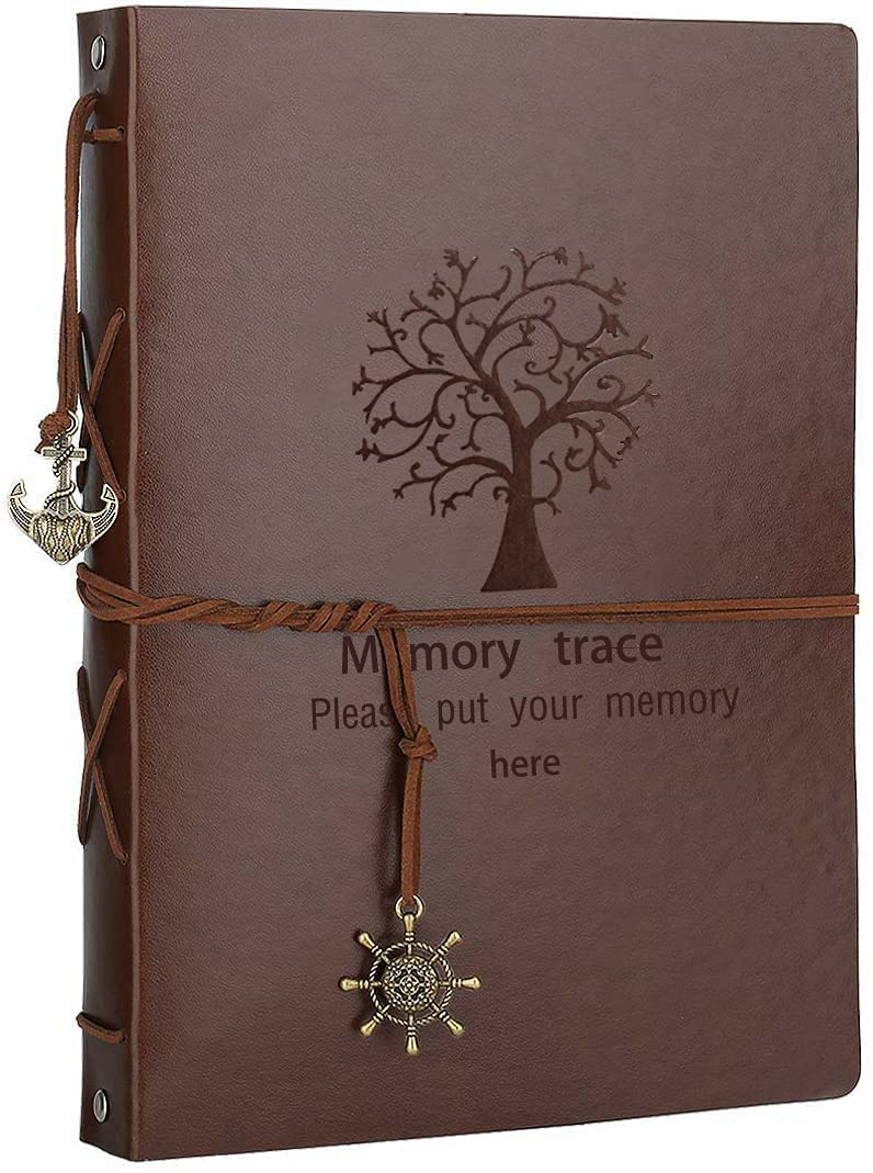 AIOR Album Photos Scrapbooking, Vintage Traditionnel Scrapbook Pages Noires Mariage Livre Photo en Cuir, Cadeau Original Fete de Meres Maitresse D'école Femme Noel Valentin Anniversaire, Arbre