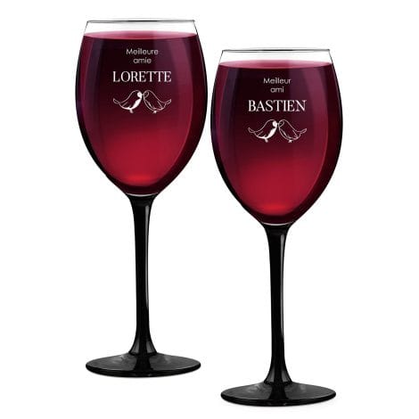 Ensemble de 2 Verres à vin personnalisés pour couple – 330ml Verres à vin rouge et blanc – Cadeau d’anniversaire pour parents – Verre élégant pour partager avec les amis.