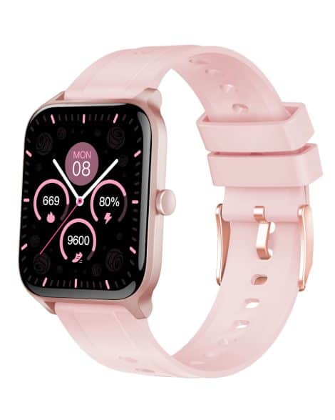 Montre connectée pour femme avec suivi sportif, rythme cardiaque, notifications SMS et appel, étanche et multifonctionnelle.