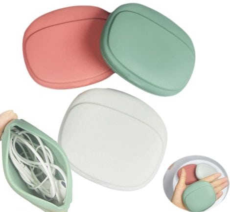 Ensemble de 3 boîtes en silicone pour câbles et clés, pratique et durable, range vos petits objets (rouge, gris, vert).