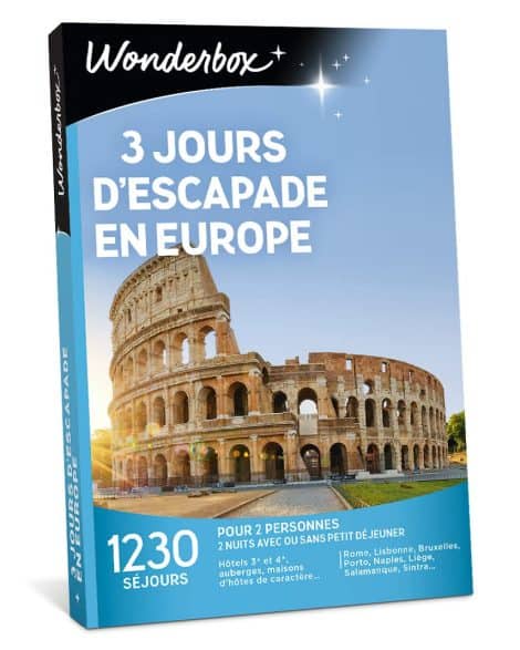 Coffret Cadeau Évasion en Europe : 3 jours, 1230 séjours dans hôtels 3 ou 4 étoiles à Rome, Lisbonne, Porto, Liège, Naples.