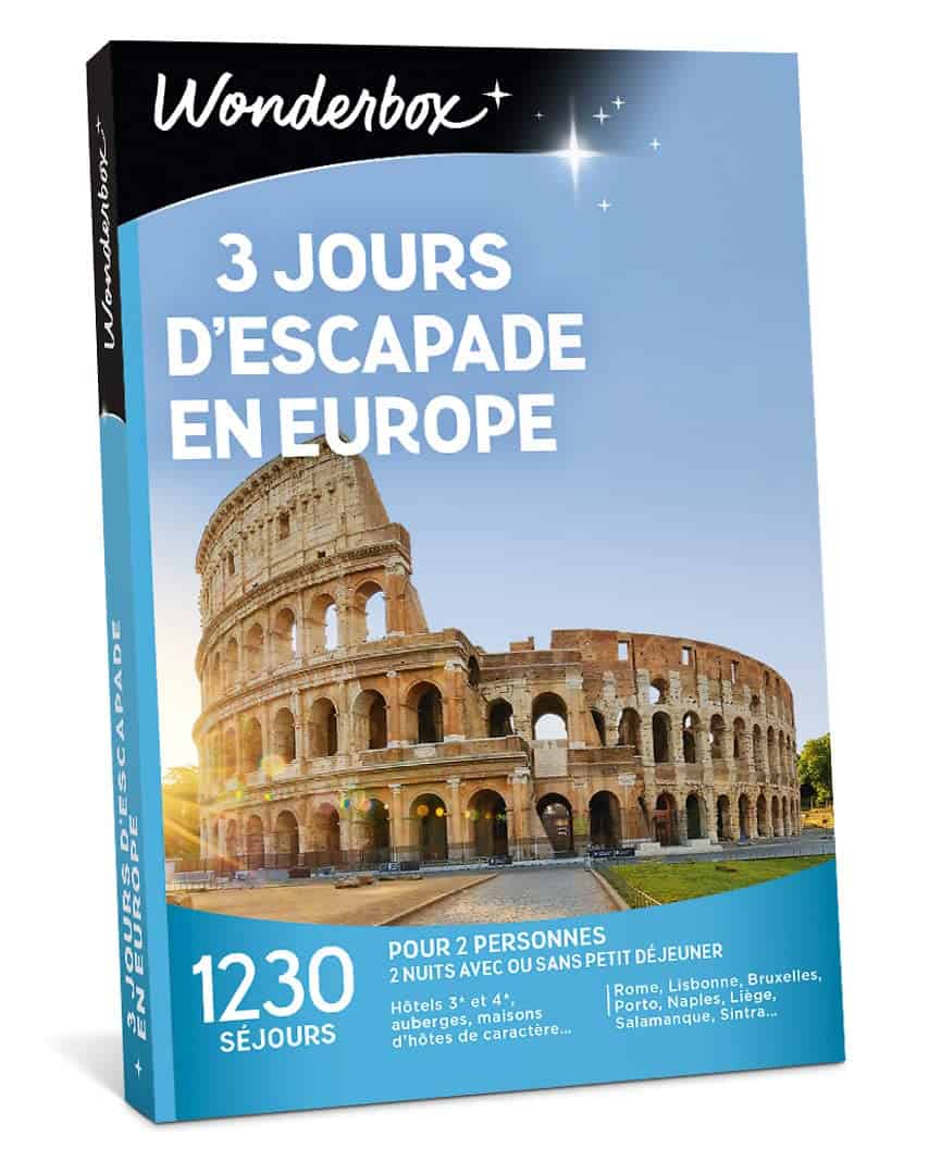 Wonderbox - Coffret cadeau - 3 Jours d'Escapade en Europe - 1230 séjours en hôtels 3 ou 4. à Rome, Lisbonne, Porto, Liège, Naples