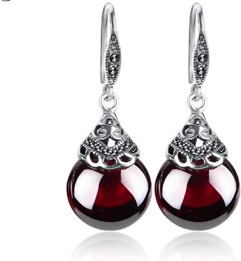 Boucles d’oreilles “linlinfa” en argent sterling 925 avec des pierres précieuses naturelles grenat rondes – Rouge.