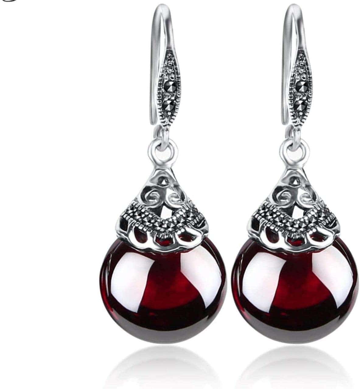 linlinfa Boucles d'oreilles en Argent Sterling 925 Rondes en Grenat pour Femmes Pierres précieuses Rouges Naturelles Rubis Bijoux Fins Meilleurs Cadeaux-Rouge