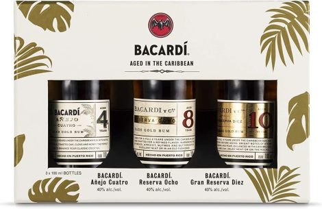 Coffret découverte de Bacardi : Ensemble de 3 rhums (10cl) vieillis, 4, 8 et 10 ans.